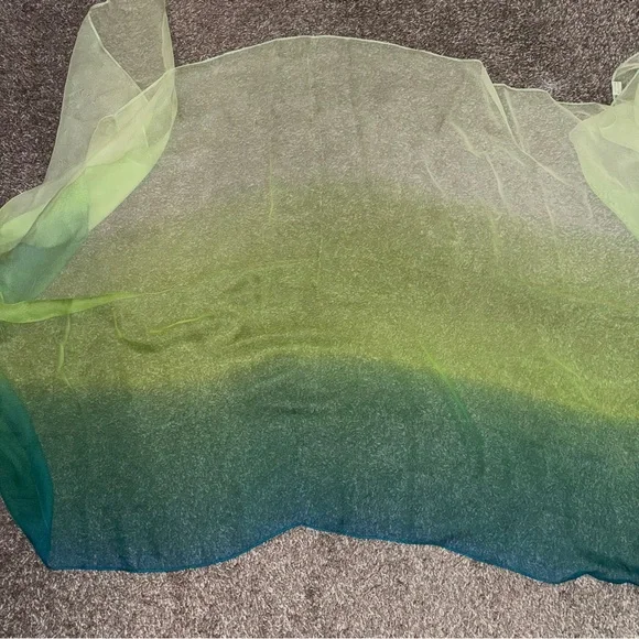 Ombre Light Green Teal Gradient Silk-Like Long Scarf Shawl Sheer Cover Up Swim - Picture 3 of 5